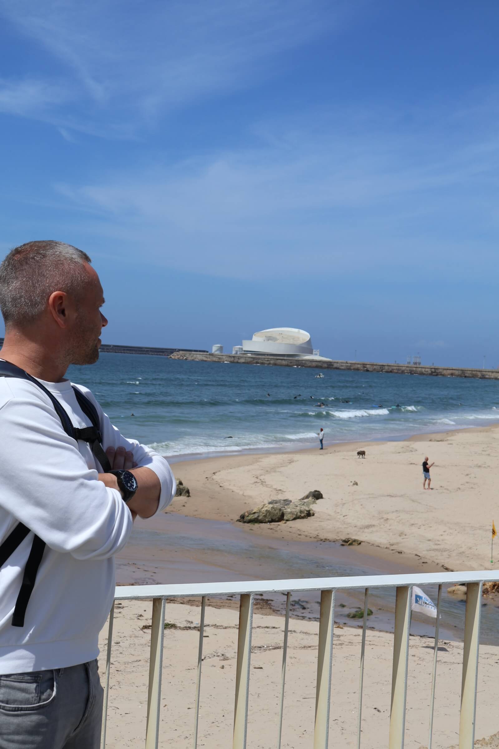 Mykola Aleksyeyev overlooking Port of Leixoes and Matosinhos, Porto